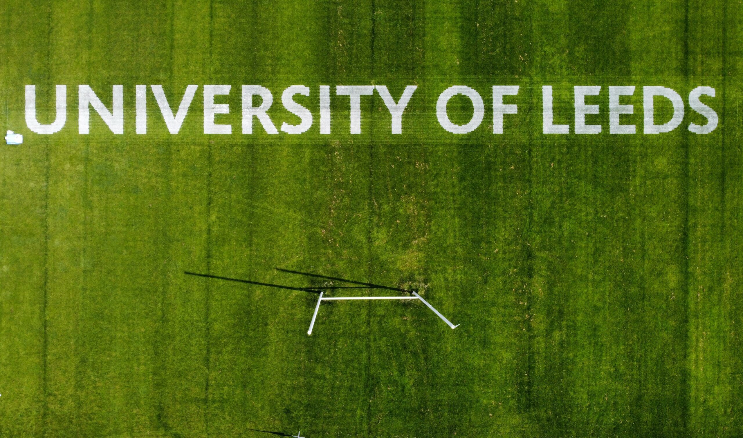 University of leeds rugby field and logo from above