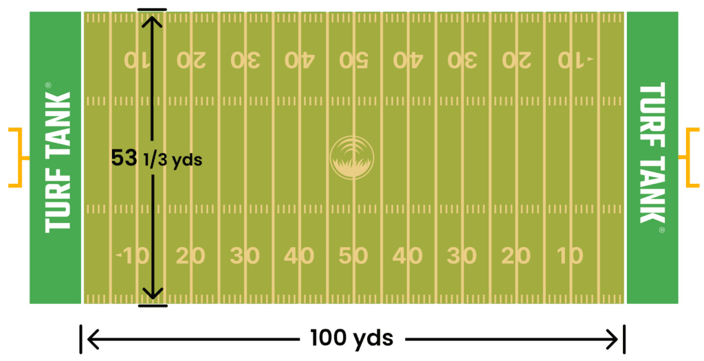 Football field with field of play highlighted in brown, by Turf Tank