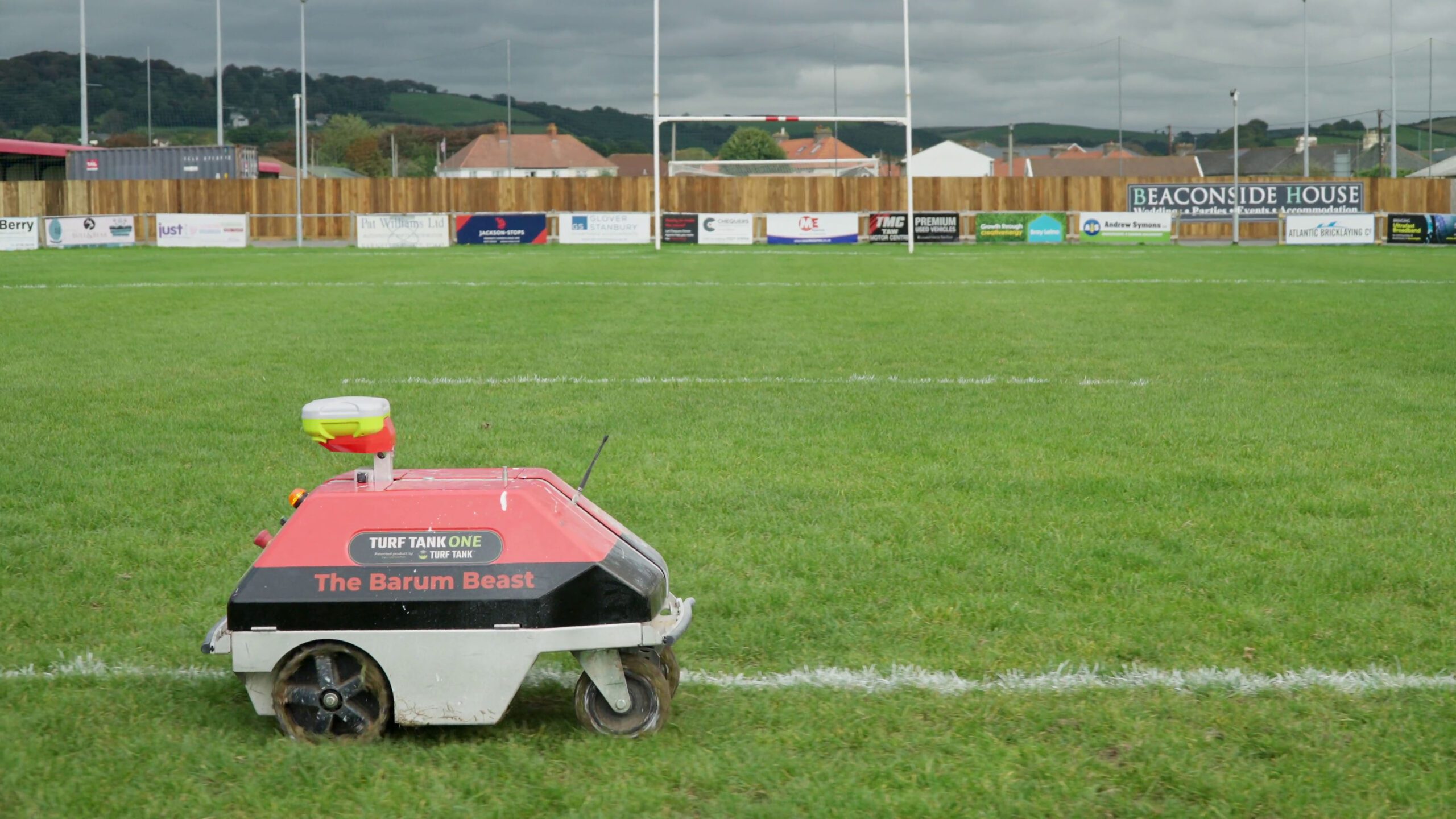 Turf Tank robot named "The Barum Beast". It's painting a rugby field