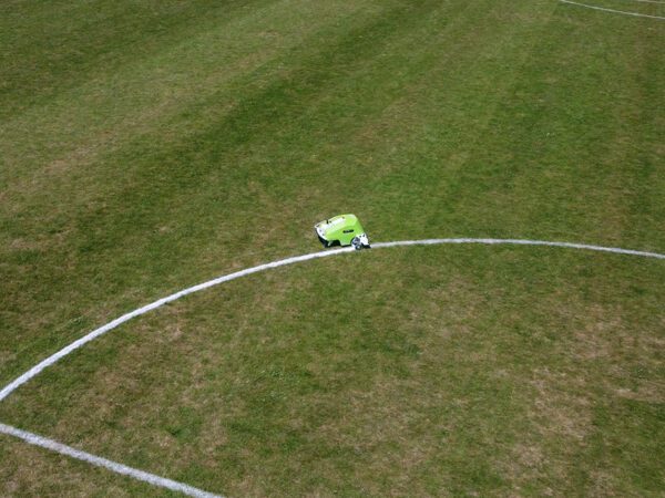 Turf Tank lite robot painting the center circle of a soccer field