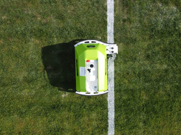 Turf Tank Two robot being shown from a bird view